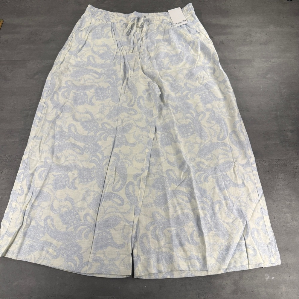 Splendid Palazzo Pants Womens XL Iris Blue Paisley Wide Leg Drawstring NEW $178